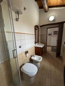 a bathroom with a toilet and a sink at Casa Verde con servizio gratuito E-Bike in Seneghe