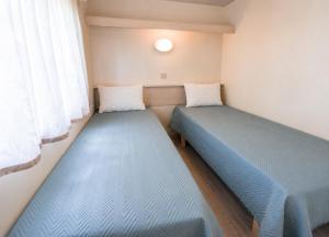 two beds in a small room with a window at Agroktima Arta - Farm Stay in Arta