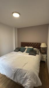 a bedroom with a large white bed with two pillows at Superbe Duplex T2 62m2 - Rénové à Neuf ! in Croix