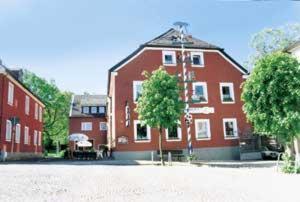 um grande edifício vermelho com uma árvore em frente em Gasthof Rotes Roß em Zell im Fichtelgebirge