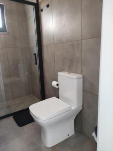 a white toilet in a bathroom with a shower at Estoril Sun in Estoril +6 photos