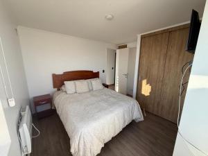 a bedroom with a bed and a television in it at Departamento Blanco Encalada in Temuco