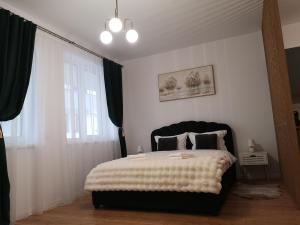 a bedroom with a bed with a black headboard at SIA Thermal Felix - Calm & Comfort near Apollo Thermal Bath in Baile Felix