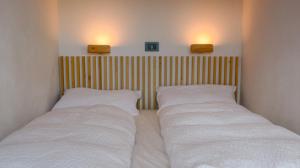 two beds in a room with lights on the wall at Domovi Gorjanke - Gorjanka homes in Ajdovščina