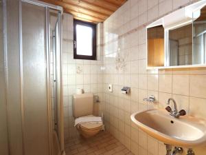a bathroom with a toilet and a sink and a shower at Bergheimat L in Huben +30 photos