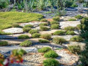 a garden with rocks and grass and plants at Novotel Perpignan Nord Rivesaltes in Rivesaltes