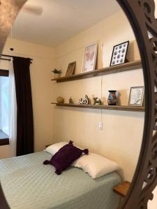 a mirror reflection of a bed in a bedroom at Casa Jardín in Tequila