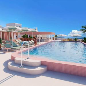 a rendering of a swimming pool with chairs and umbrellas at Perla La Paz, Tapestry Collection By Hilton in La Paz