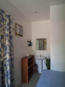a bedroom with a bed and a sink in it at Bebot's Breakfast #01 in Daanbantayan