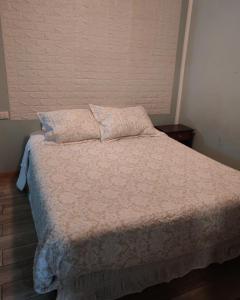 a bed with two pillows on top of it at Casa hospedaje en el campo in Temuco