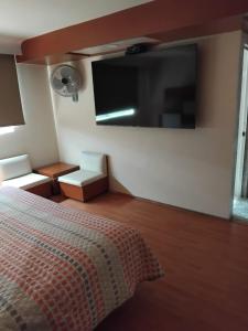 a bedroom with a bed and a flat screen tv at Hotel Paraiso in Mexico City