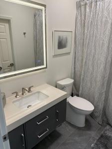 łazienka z umywalką, toaletą i lustrem w obiekcie Clarkdale Serenity w mieście Clarkdale +79 zdjęć