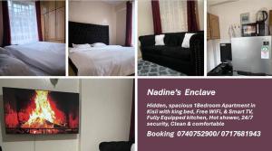 a collage of four pictures of a room with a tv at Nadine's Enclave in Kisii