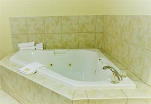 uma casa de banho com banheira e lavatório em Aurora Park Inn & Suites em Dawson Creek