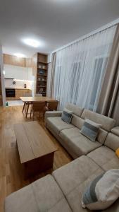 a living room with a couch and a table at D&M Lux1 in Podgorica