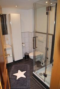 ein Badezimmer mit WC und ein Stern auf dem Boden in der Unterkunft Almsternchen 2 - Almsternchen 3 in Oberstdorf