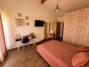 a bedroom with a bed and a desk with a computer at Hill House in Drobeta-Turnu Severin +15 photos
