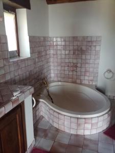 a bath tub in a bathroom with pink tiles at La Grange in Cruis