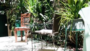 a group of chairs and plants in a garden at Tzefania Hotel in Jerusalem