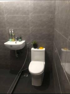 a bathroom with a toilet and a sink at Sapayag Backpacker's Inn in Dipolog +18 photos