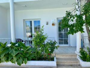 a white house with plants on the front porch at Bodrum Nuran Boutique Apart in Bodrum City