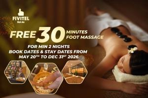 a flyer for a hotel with a woman eating food at Fivitel Hoi An Hotel in Hoi An