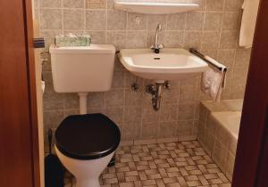 a bathroom with a toilet and a sink at Moselbrücke - Serviced Apartments in Wincheringen