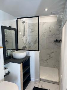 a bathroom with a sink and a shower at Le Clos d'Hydrequent in Rinxent