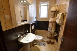a bathroom with a sink and a toilet and a mirror at Apartments Anastasija in Herceg-Novi +52 photos