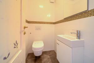 a white bathroom with a toilet and a sink at Villa San Vista with pool in Sveti Vid-Miholjice