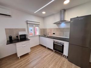 a large kitchen with a refrigerator and a sink at Apartamentos Cañada Sierra 23 in Talavera de la Reina