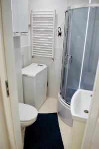 mała łazienka z toaletą i prysznicem w obiekcie White House Gdańsk Wrzeszcz w Gdańsku