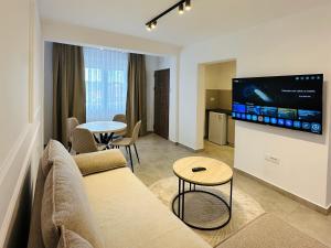 a living room with a couch and a flat screen tv at Casa Meellas in Donji Štoj