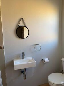 a bathroom with a sink and a mirror on the wall at The Palms Bed & Breakfast in Bizana