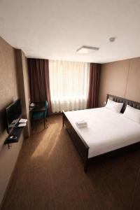 a hotel room with a large bed and a television at Sats hotel in Ulaanbaatar