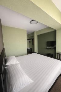 a bedroom with a large white bed in a room at Sats hotel in Ulaanbaatar +1 photo