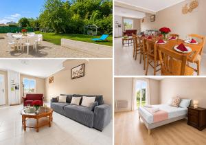 a collage of photos of a living room and dining room at Maison rénovée 4 chambres, calme et convivialité in Mousseaux-lès-Bray