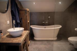 a bathroom with a bath tub and a toilet at Loft in de Polder in Grootschermer