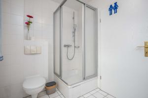 a bathroom with a shower and a toilet at Seestrasse Haus 15 in Zingst +12 photos