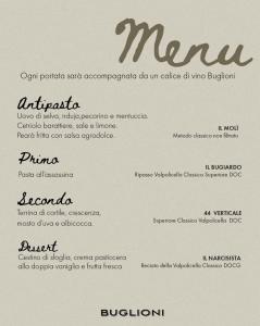 a white menu with the words man on it at Dimora Buglioni Wine Relais in San Pietro in Cariano