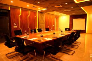 a large conference room with a long table and chairs at Nepalirika Hotel Biratchowk in Haraincha +51 photos