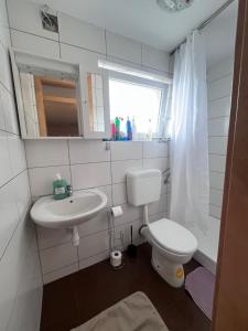 a bathroom with a toilet and a sink at Prenoćište TG in Tomislavgrad
