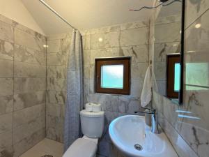 a bathroom with a toilet and a sink at Nature Guesthouse Vuthaj in Vusanje