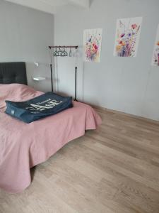 a bedroom with a bed with a pink blanket at L'Annexe - Bis in Chalindrey