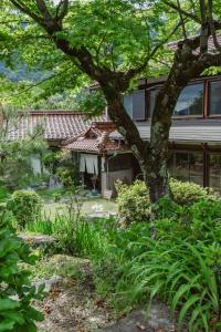 ein Garten vor einem Haus mit einem Baum in der Unterkunft guesthouse waku in Nagiso