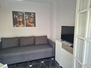 a living room with a couch and a flat screen tv at Casas Holiday - Puerto Romano in La Mata