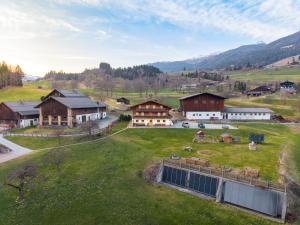 an aerial view of a farm with buildings at Franzerhof in Mittersill