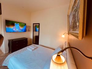 a bedroom with a bed with a lamp and a tv at Suite Master in Brest