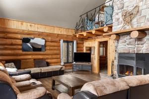 a living room with a fireplace and a tv at Private Pool - Spa - Pool Table - Le St-Come in Saint Come