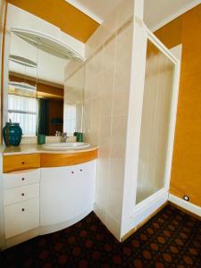 a bathroom with a sink and a mirror at L'escale vosgienne in Saint Die +57 photos